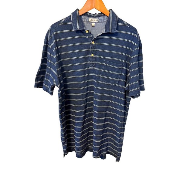 Peter Millar Blue Stripe Large 100% Cotton Chest Pocket Golf‎ Casual Polo - Picture 1 of 7